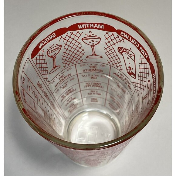 Irvinware Glass Bar Drink Recipe Shaker Red Clear 6" Vintage MCM - Picture 4 of 10